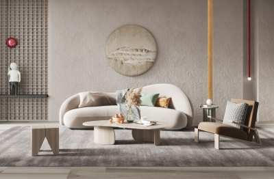 侘寂沙发茶几组合3D模型下载